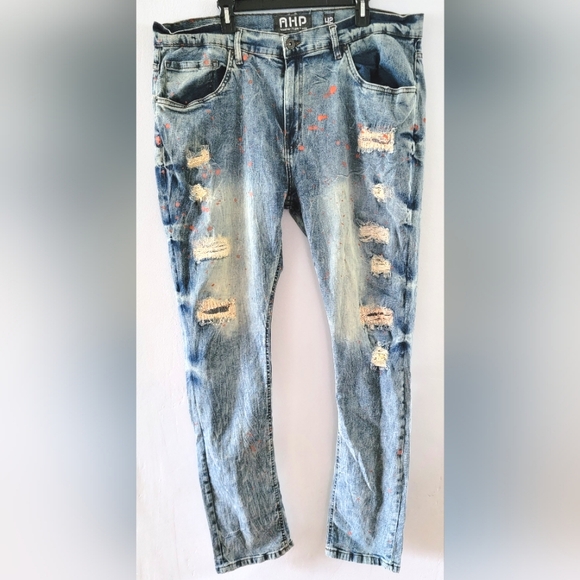 Another Hype Piece AHP Slim Blue Red Color Jeans Distressed Big & Tall 42 x 34 - Picture 1 of 7